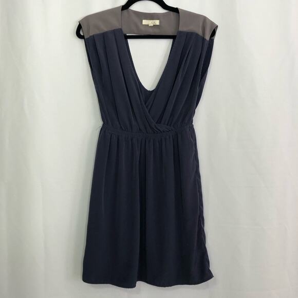 Lush Blue & Grey Open Back Deep V-Neck Dress Womens S Fit & Flare Party Mini - Picture 1 of 6